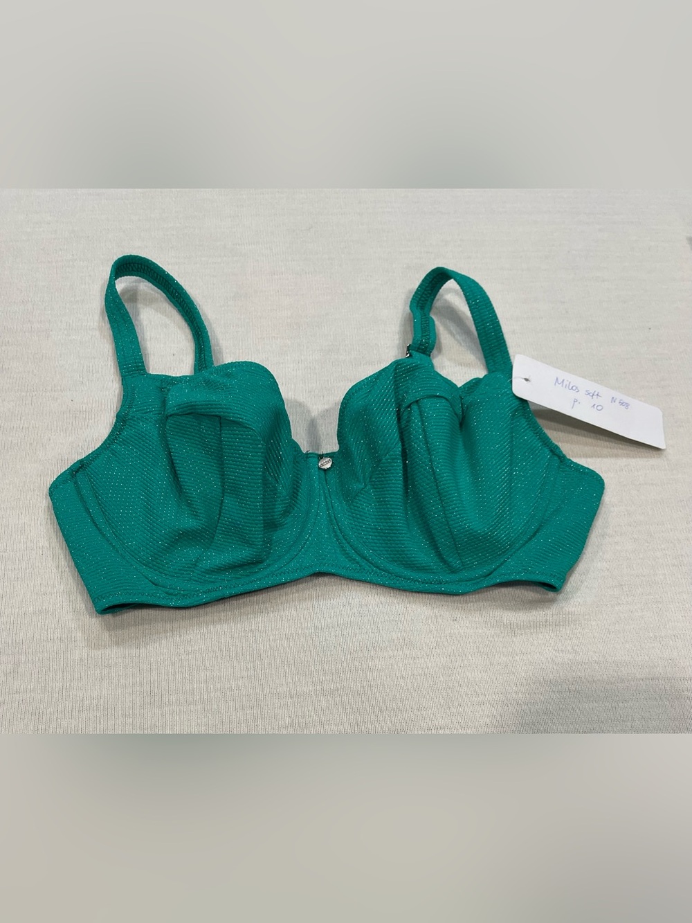 Nessa Swimwear Milos Soft Shimmer Bikini Top Green Underwire 75G US 34H